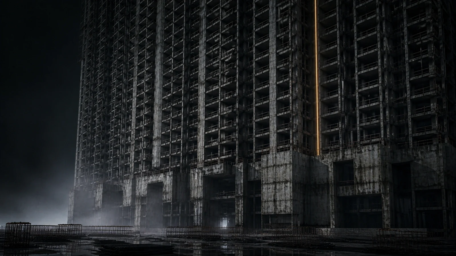 《空樓之後》第 02 幕〈窗口繁生〉:空窗無限複製,讓規模先於生活抵達;數量越大,居住的痕跡反而越少。