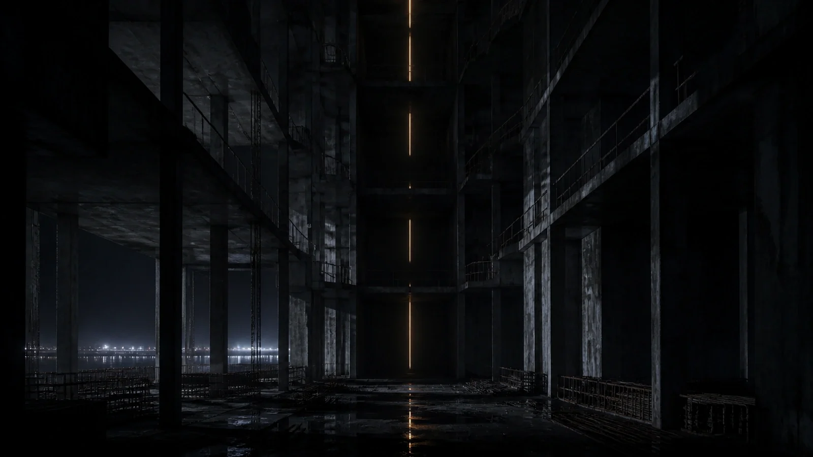 《空樓之後》第 05 幕〈燈序中斷〉:琥珀光逐層中斷,曾經連續的敘事第一次無法抵達下一層。